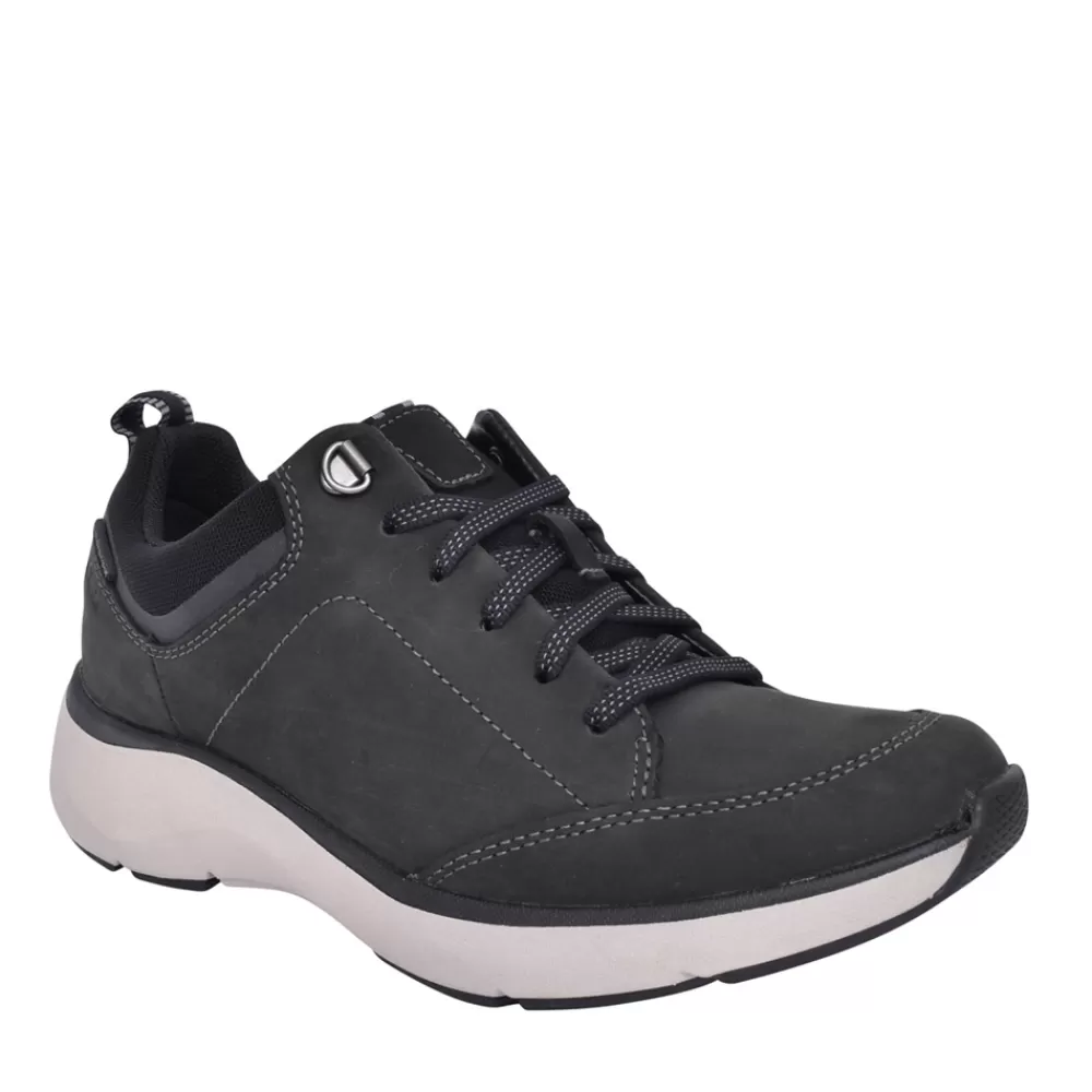 Ladies CLARKS Ladies Wave2.0 D-Fit Laced Trainer In Black
