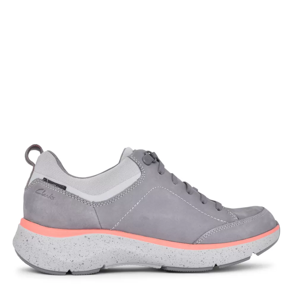 Ladies CLARKS Ladies Wave2.0 Lace Nubuck D-Fit Trainer In Grey
