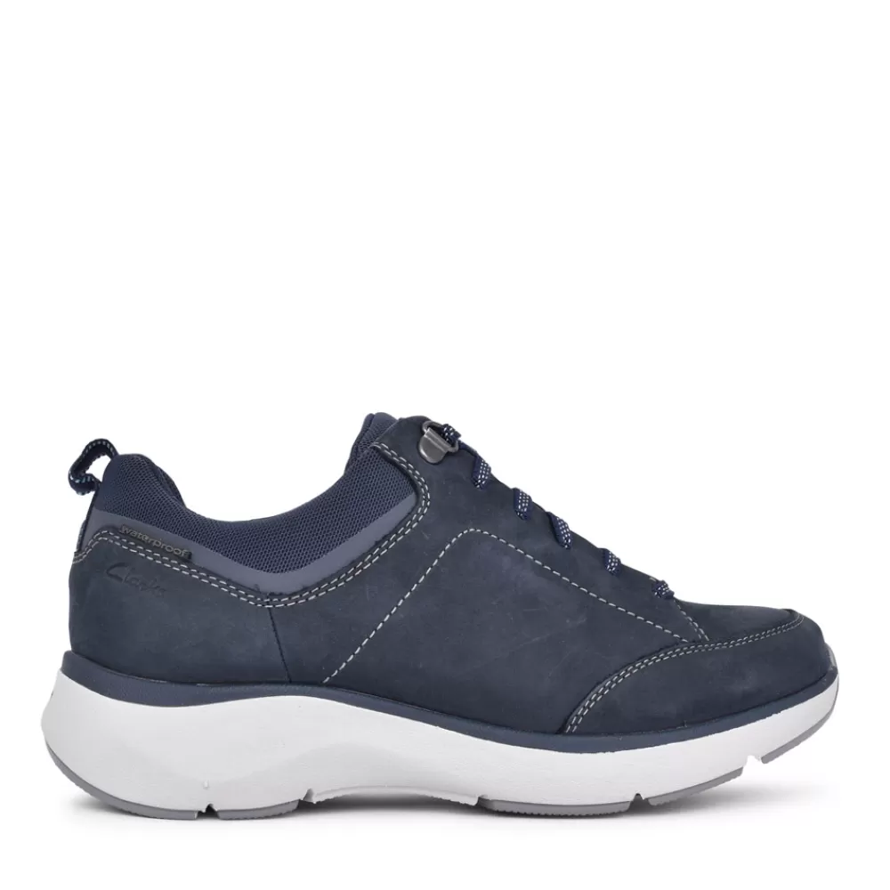 Ladies CLARKS Ladies Wave2.0 Lace Nubuck D-Fit Trainer In Navy