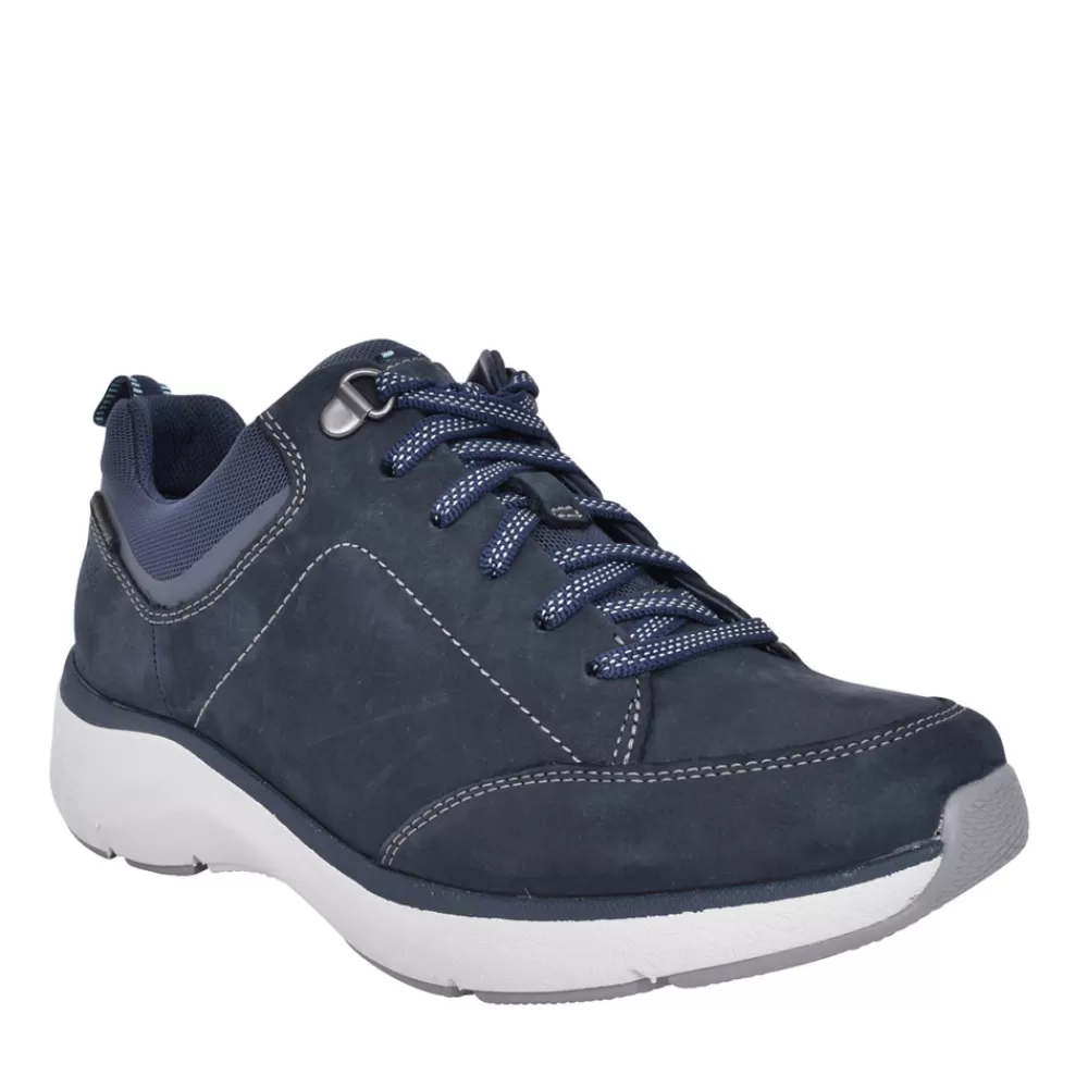 Ladies CLARKS Ladies Wave2.0 Lace Nubuck D-Fit Trainer In Navy