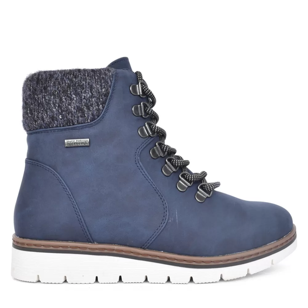 Ladies LUNAR Ladies Wolfsburg Glb112 Laced Ankle Boot In Navy