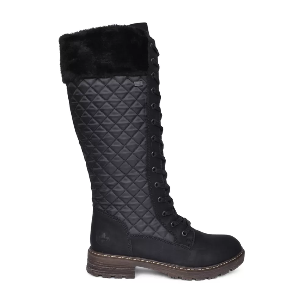 Ladies RIEKER Ladies Z4740 Tex Laced Long Leg Boot In Black
