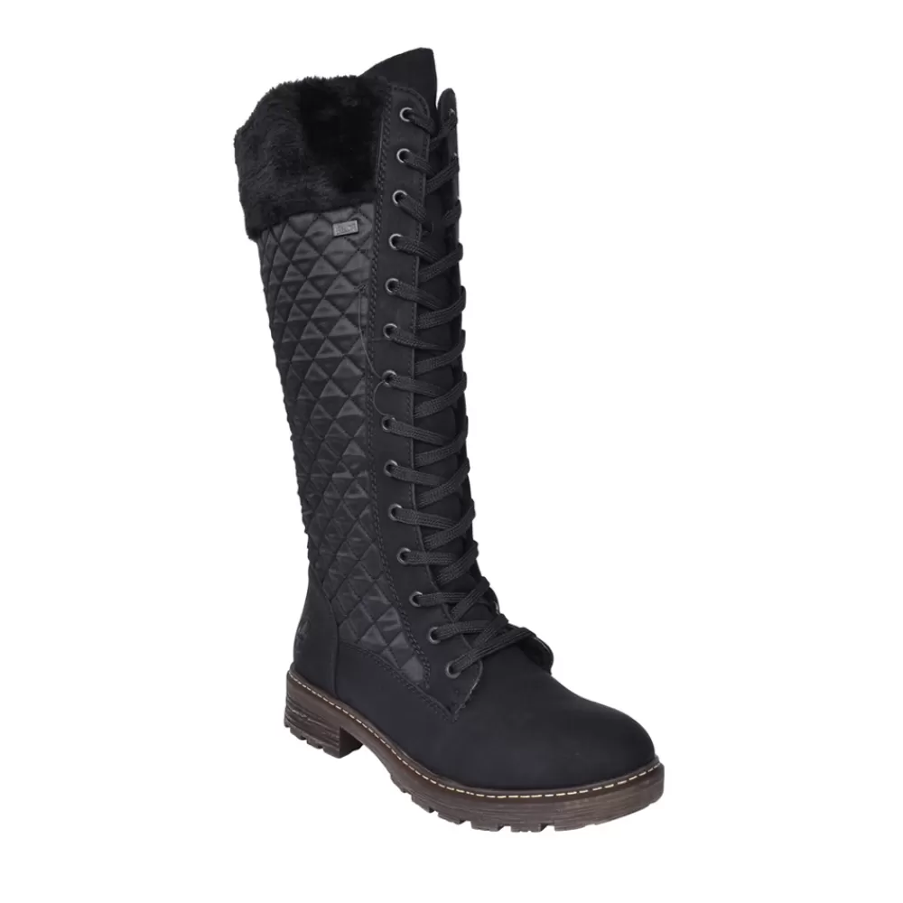 Ladies RIEKER Ladies Z4740 Tex Laced Long Leg Boot In Black