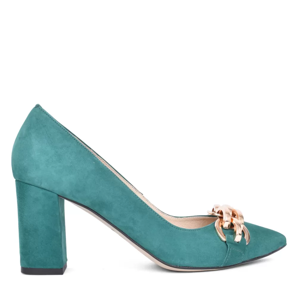 Ladies EMIS Ladies Z7974 Medium Heel Suede Court Shoe In Green