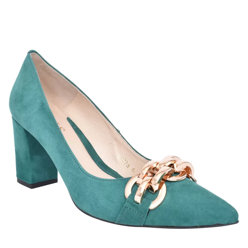 Ladies EMIS Ladies Z7974 Medium Heel Suede Court Shoe In Green
