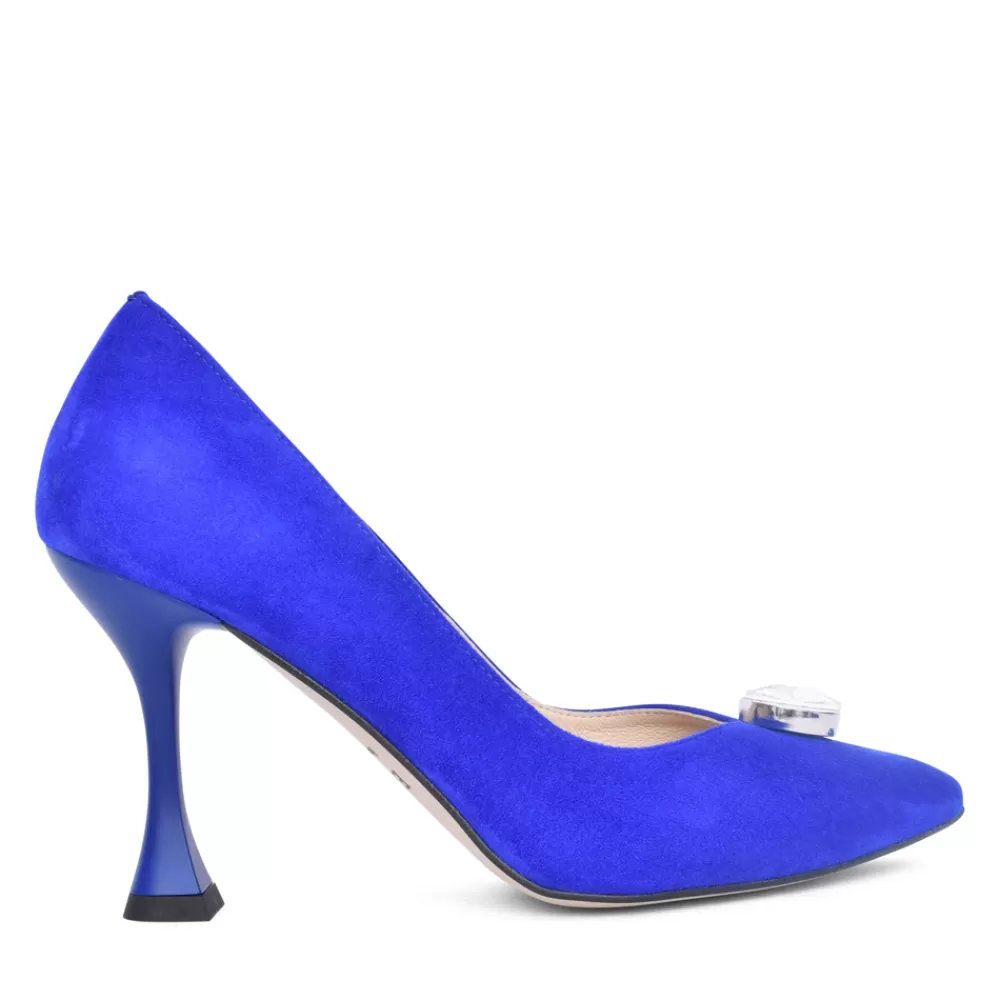 Ladies EMIS Ladies Z7975 High Heel Suede Court Shoe In Cobalt