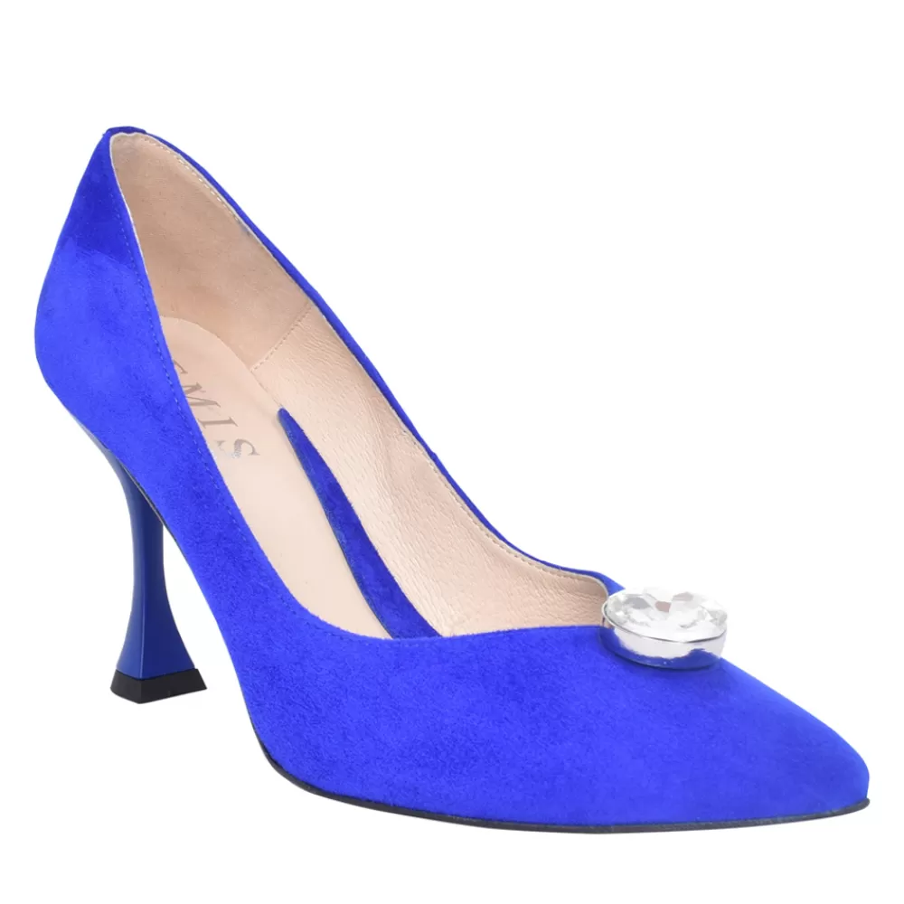 Ladies EMIS Ladies Z7975 High Heel Suede Court Shoe In Cobalt