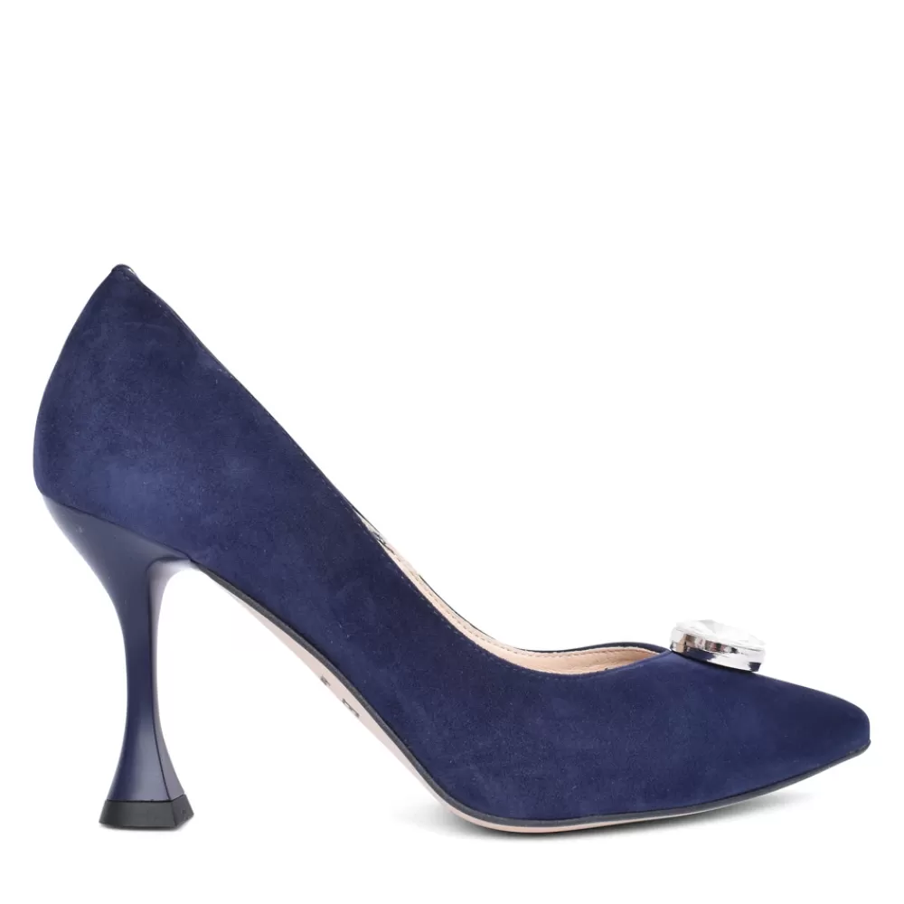 Ladies EMIS Ladies Z7975 High Heel Suede Court Shoe In Navy