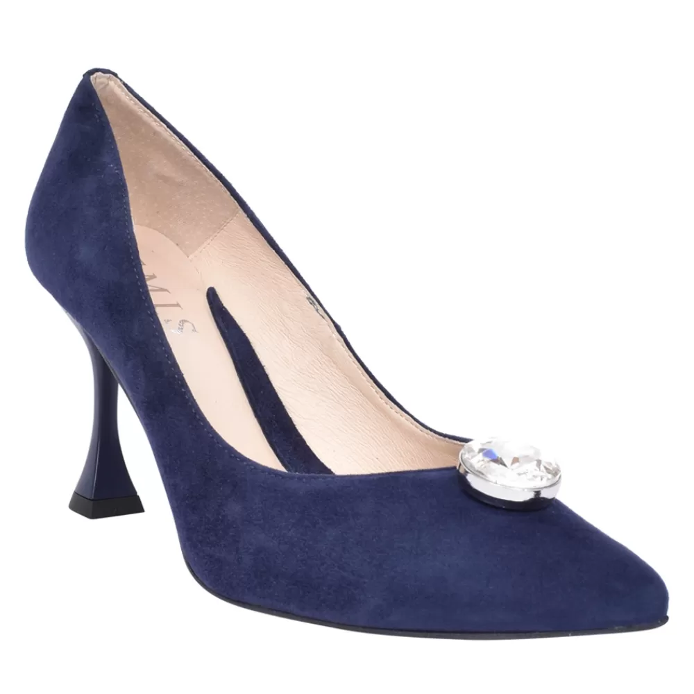 Ladies EMIS Ladies Z7975 High Heel Suede Court Shoe In Navy