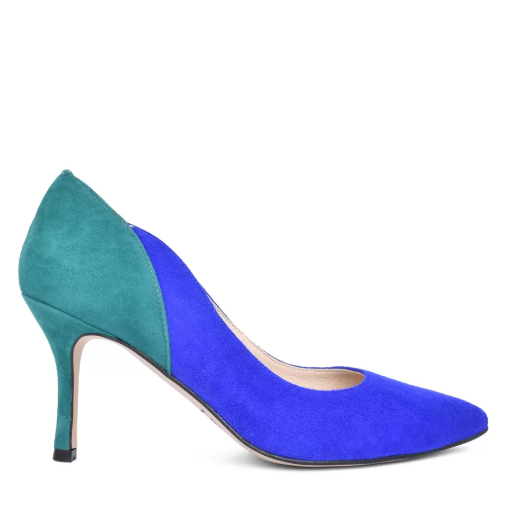 Ladies EMIS Ladies Z7997 High Heel Suede Court Shoe In Cobalt