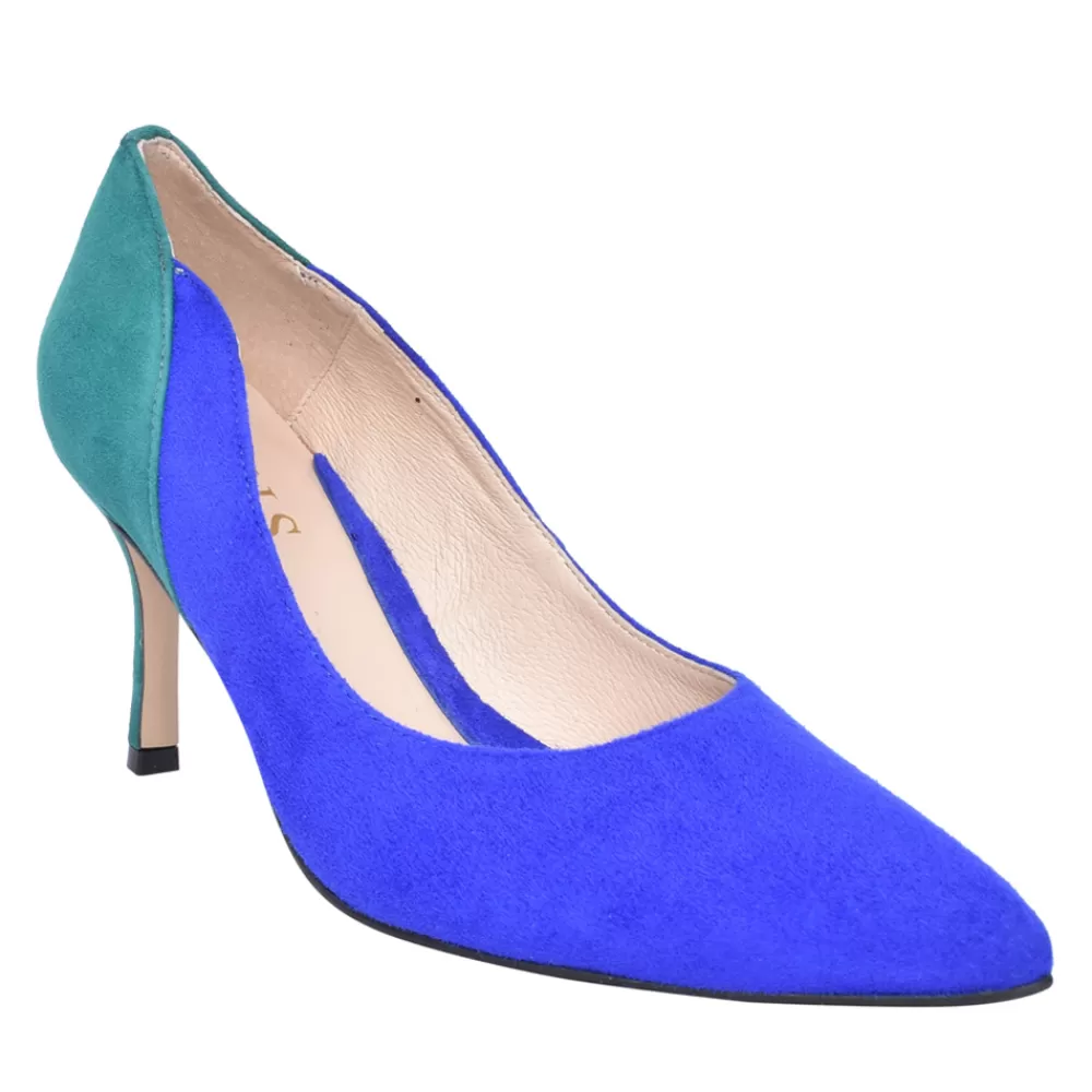 Ladies EMIS Ladies Z7997 High Heel Suede Court Shoe In Cobalt