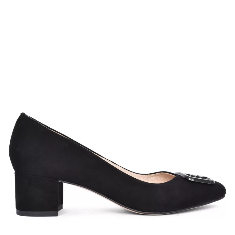 Ladies EMIS Ladies Z8090 Low Heel Suede Court Shoe In Black