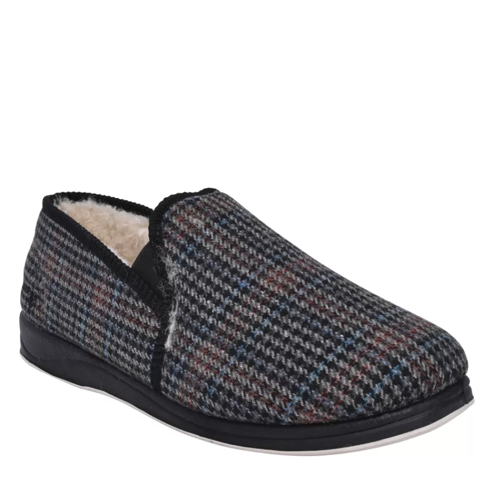 Mens PADDERS Mens Albers 2 Fur Lined Checked Slipper In Blue