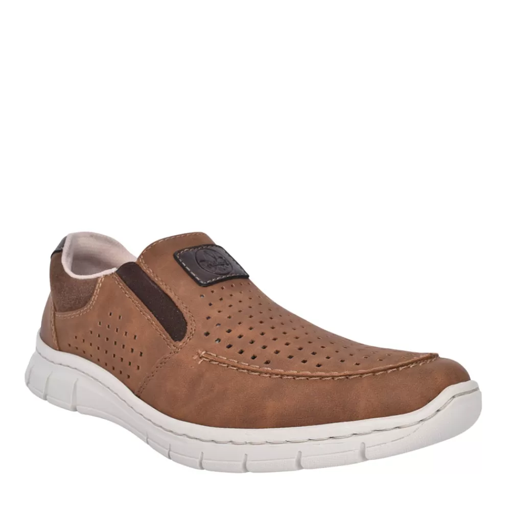 Mens RIEKER Mens B7766 Perforated Slip On Shoe In Tan