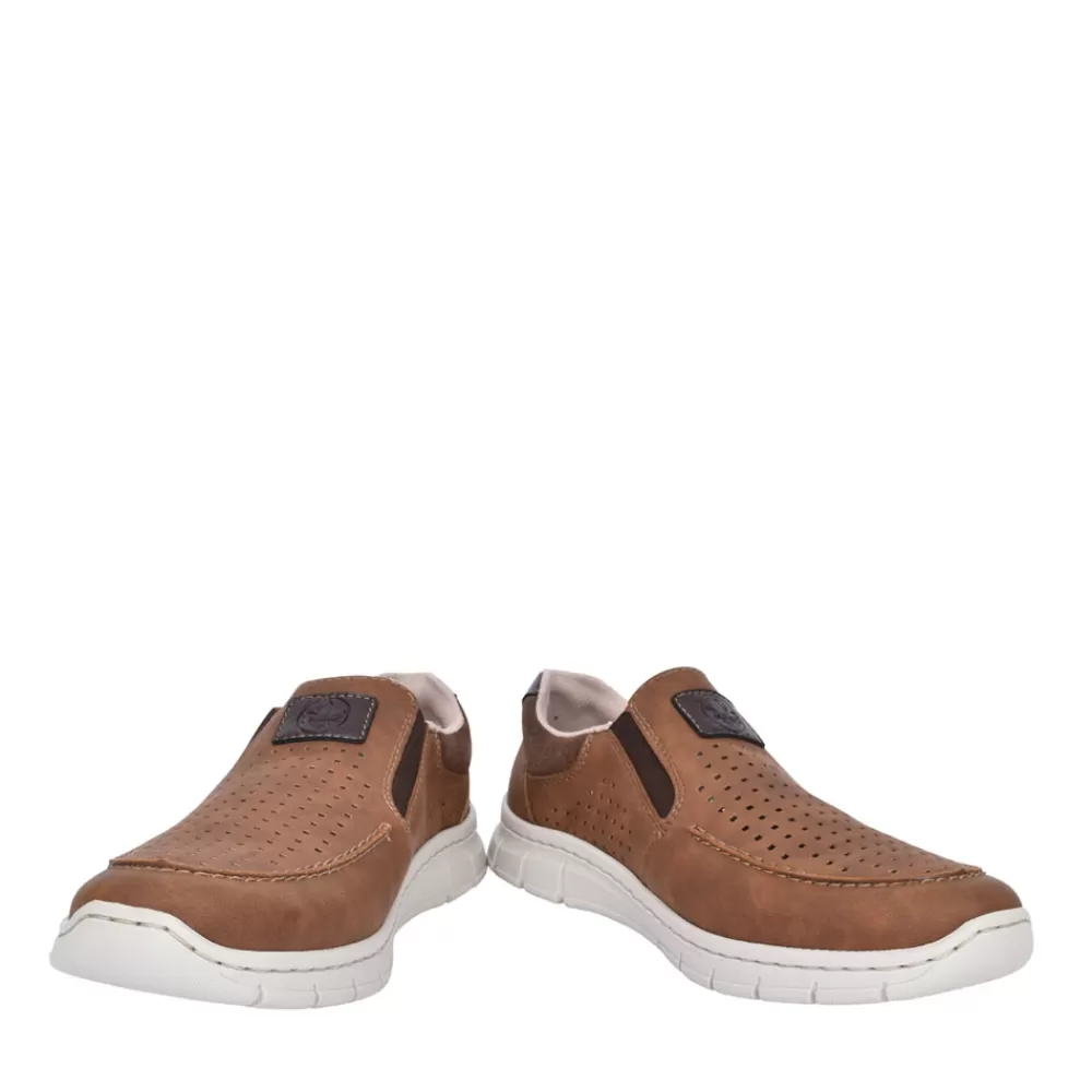 Mens RIEKER Mens B7766 Perforated Slip On Shoe In Tan