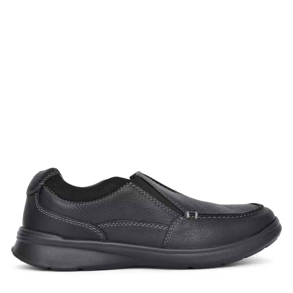 Mens CLARKS Mens Cotrell Free Leather G-Fit Slip-On Shoe In Black