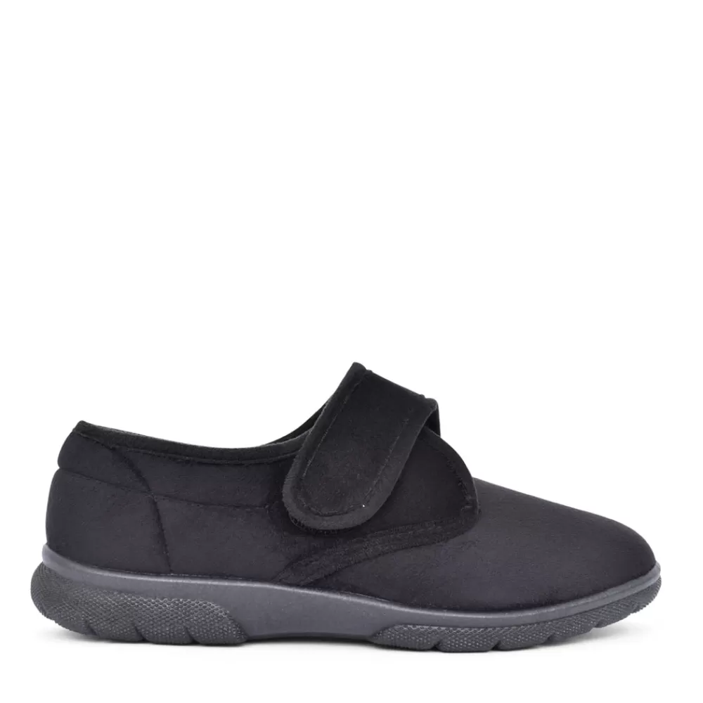 Mens EASY B Mens Daniel 2V Extra Wide Velcro Slipper In Black