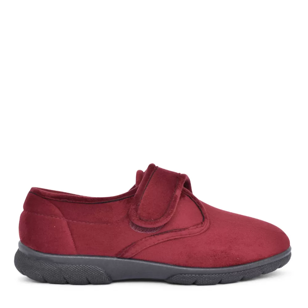 Mens EASY B Mens Daniel 2V Extra Wide Velcro Slipper In Burgandy