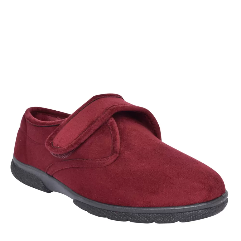Mens EASY B Mens Daniel 2V Extra Wide Velcro Slipper In Burgandy