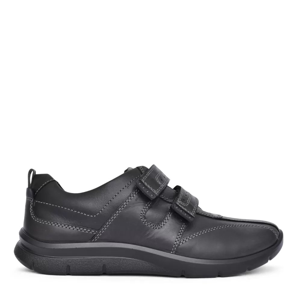 Mens HOTTER Men's Energise Std Fit Leather Velcro Shoe In Black