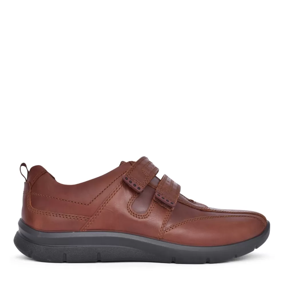 Mens HOTTER Men's Energise Std Fit Leather Velcro Shoe In Tan