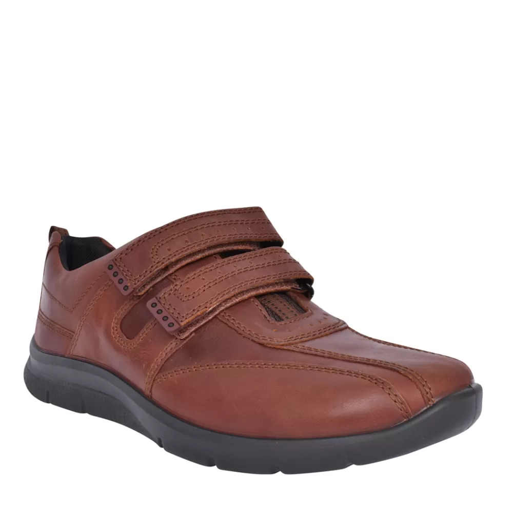 Mens HOTTER Men's Energise Std Fit Leather Velcro Shoe In Tan