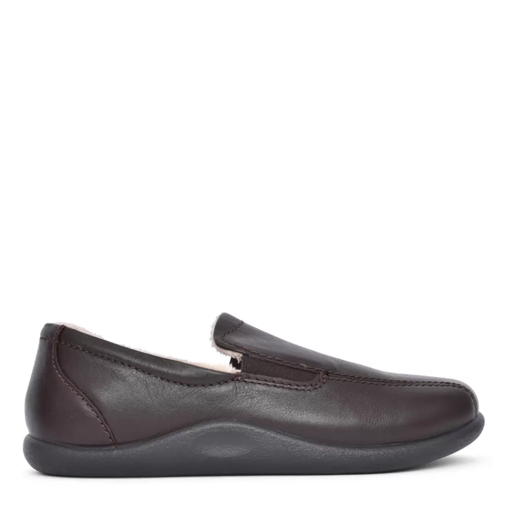 Mens HOTTER Mens Relax Std Fit Velcro Slipper In Dark Brown