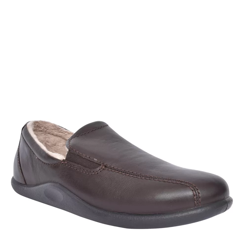 Mens HOTTER Mens Relax Std Fit Velcro Slipper In Dark Brown
