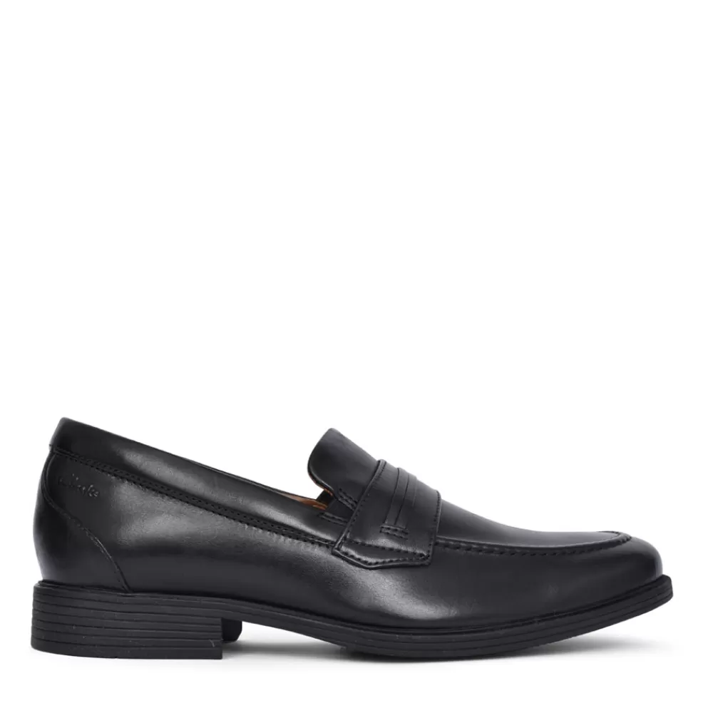 Mens CLARKS Mens Whiddon Loaf Leather G-Fit Shoe In Blk Leather