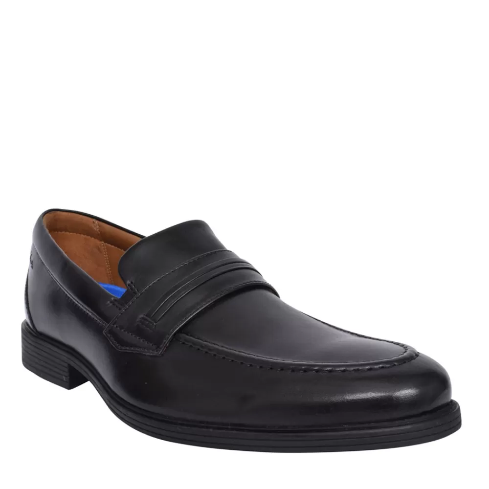Mens CLARKS Mens Whiddon Loaf Leather G-Fit Shoe In Blk Leather