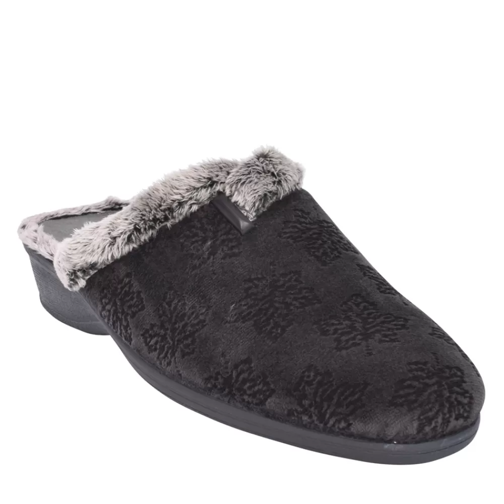 Ladies LOTUS Wedge Mule Slipper In Grey